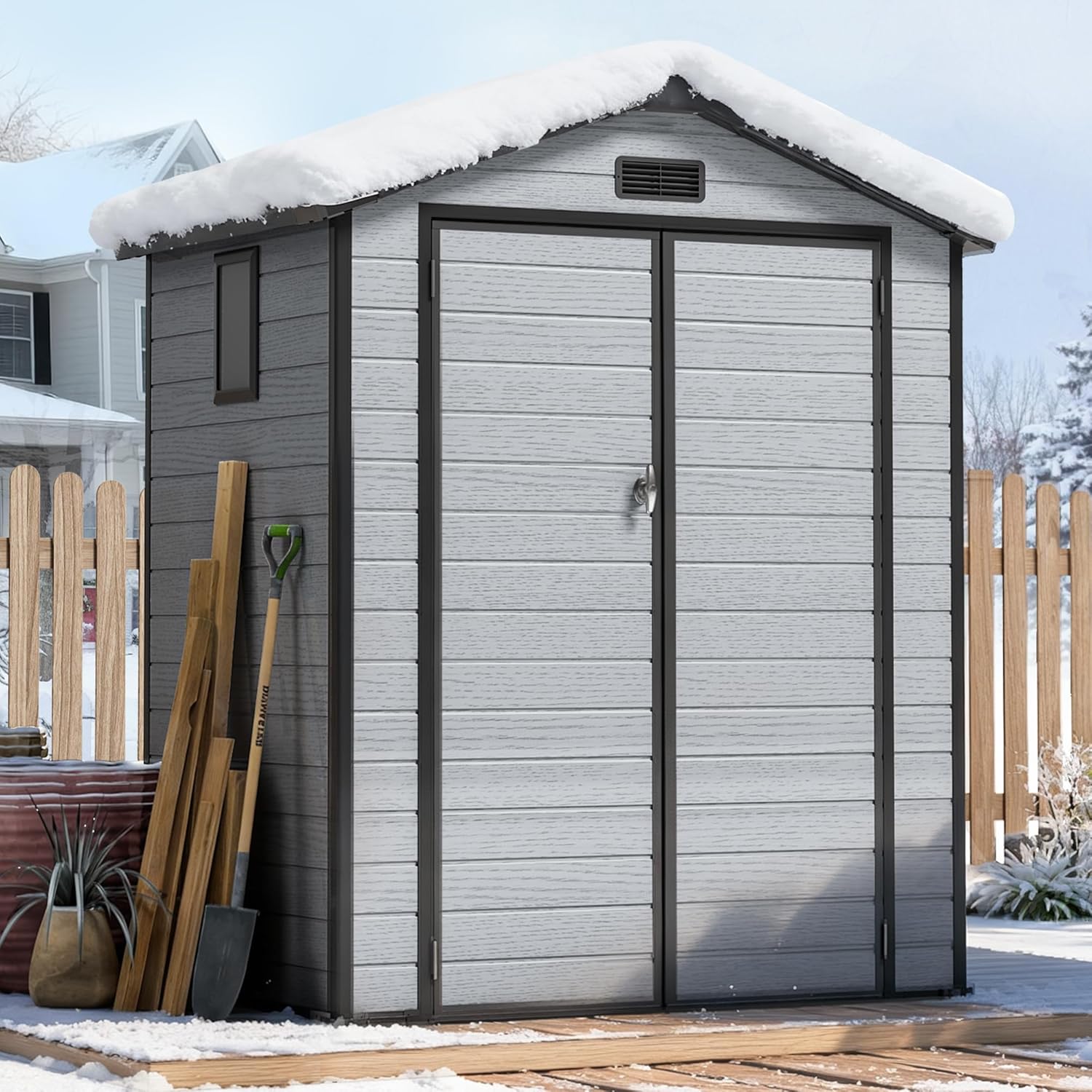 Gardening Tools Set - 6X4 FT Outdoor Shed, Plastic Storage