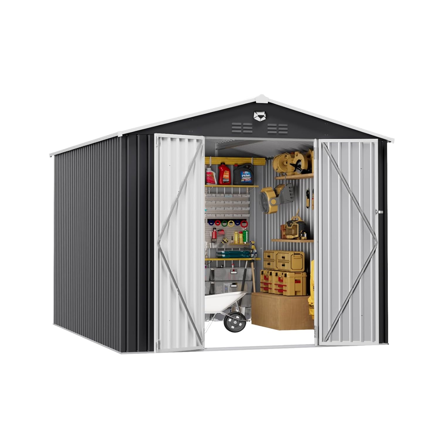 Gardening Tools Set - 10x12 FT Metal Outdoor Storage Shed