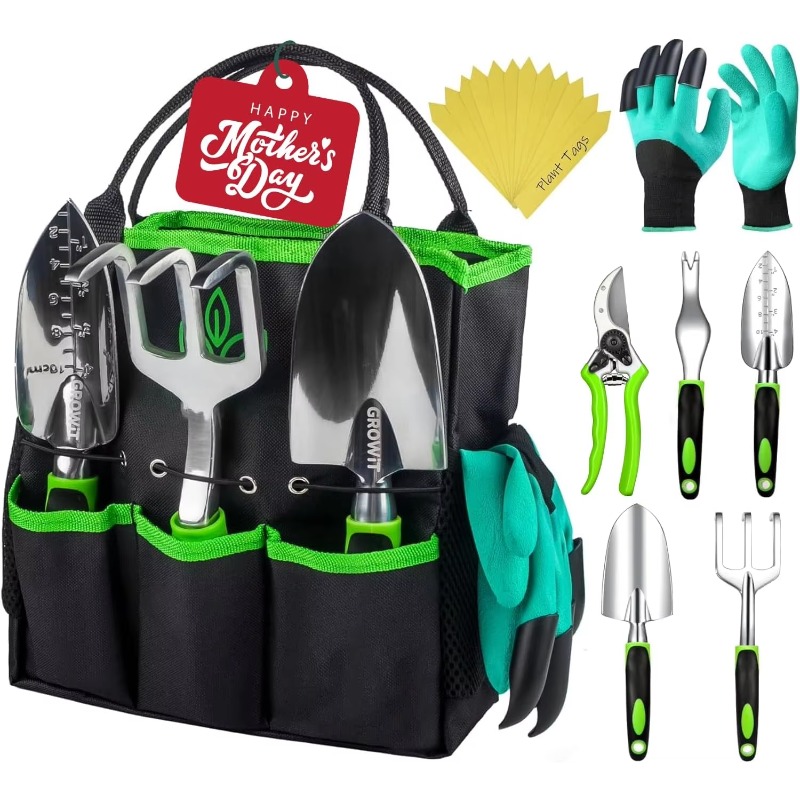 Gardening Tools Set - 9 Pcs Ergonomic Garden Tool Set,