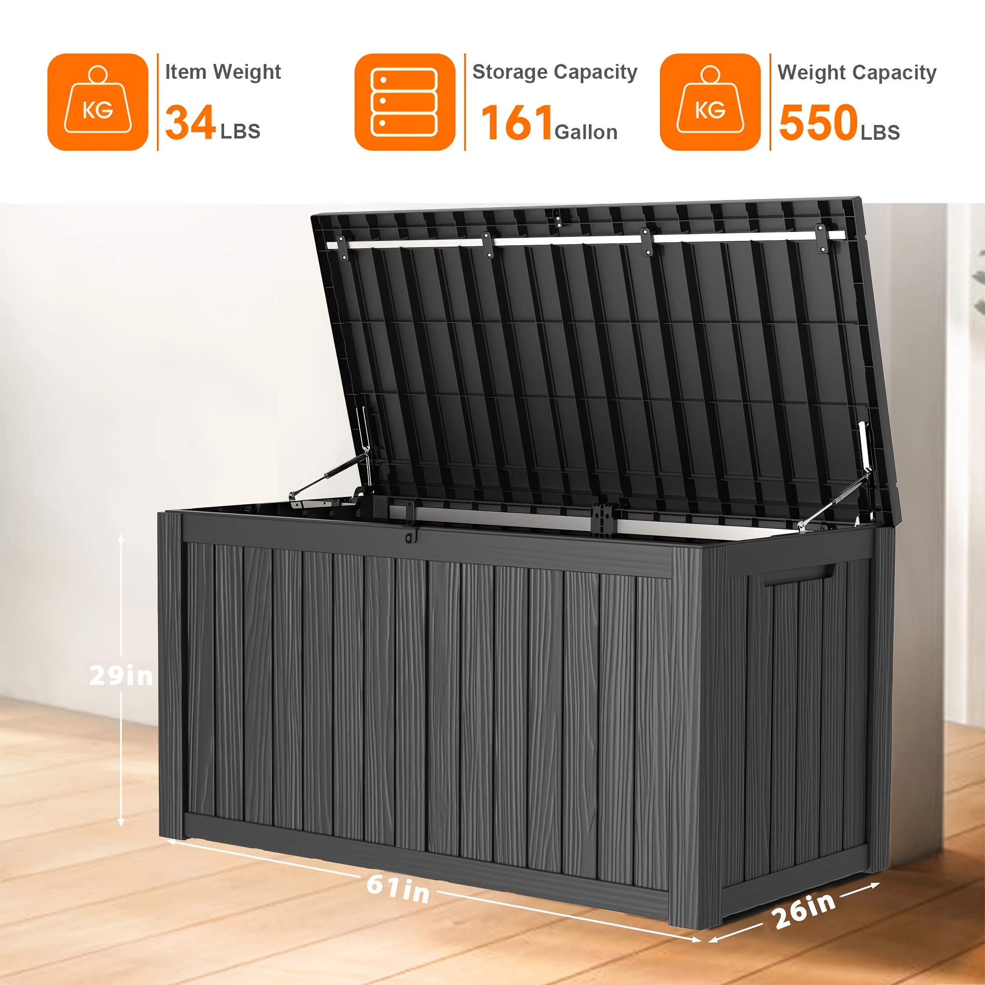 Gardening Tools Gifts - 161 Gallon Deck Box, Indoor And