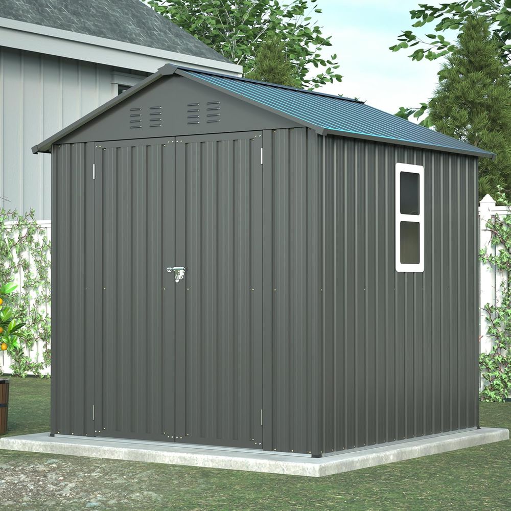 Gardening Tools Set - 6x6 Metal Outdoor Storage Shed -