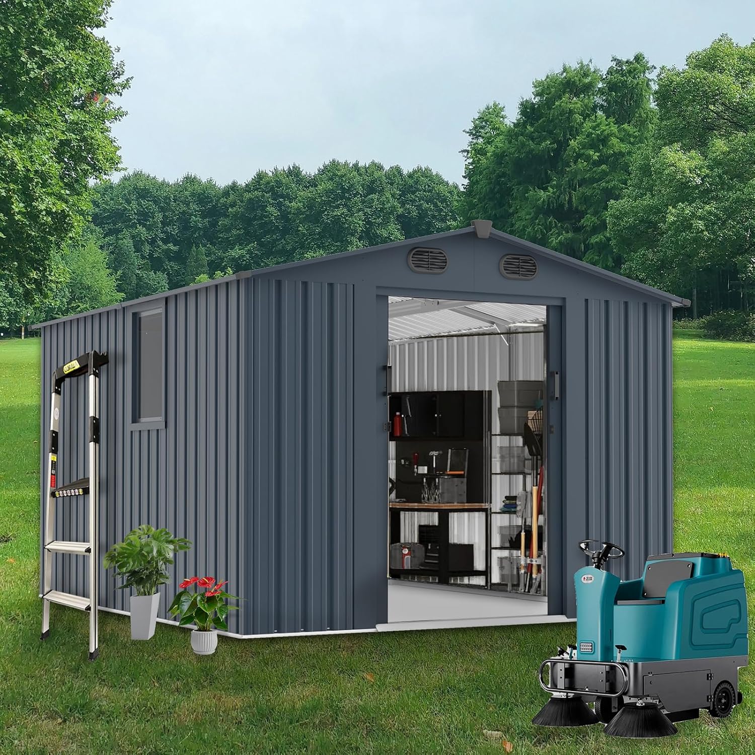 Gardening Tools Set - Outdoor Storage Shed 8x10 FT with