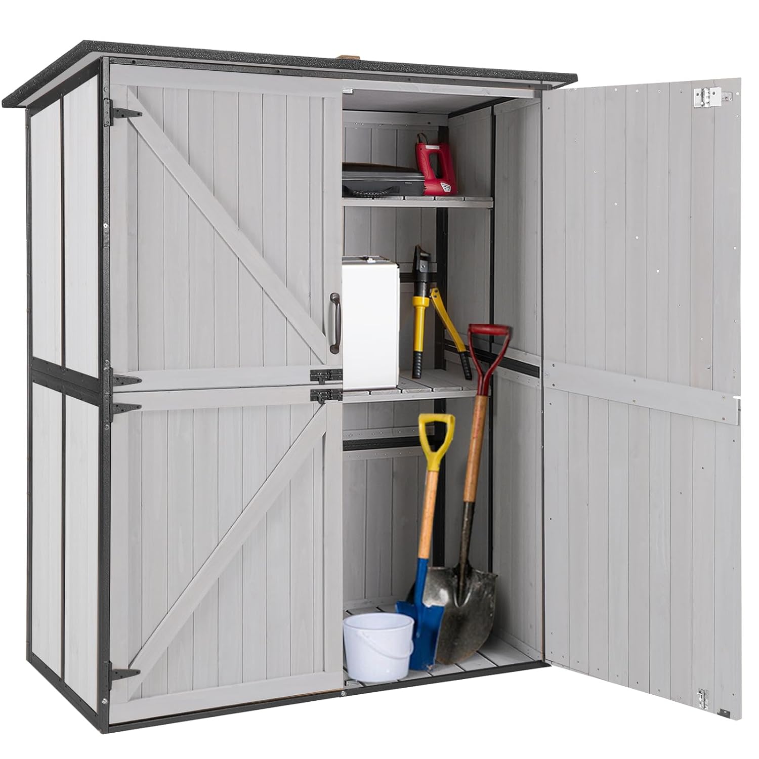 Gardening Tools Set - Outdoor Cabinet Storage Shed with Metal