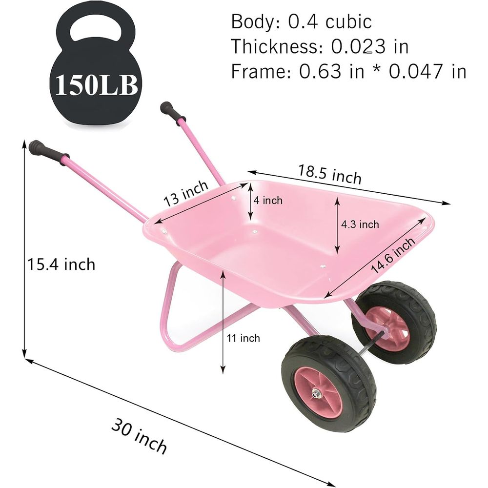 Children's Pink Metal Wheelbar - مراجعة Gardening Tools Pink وسعره