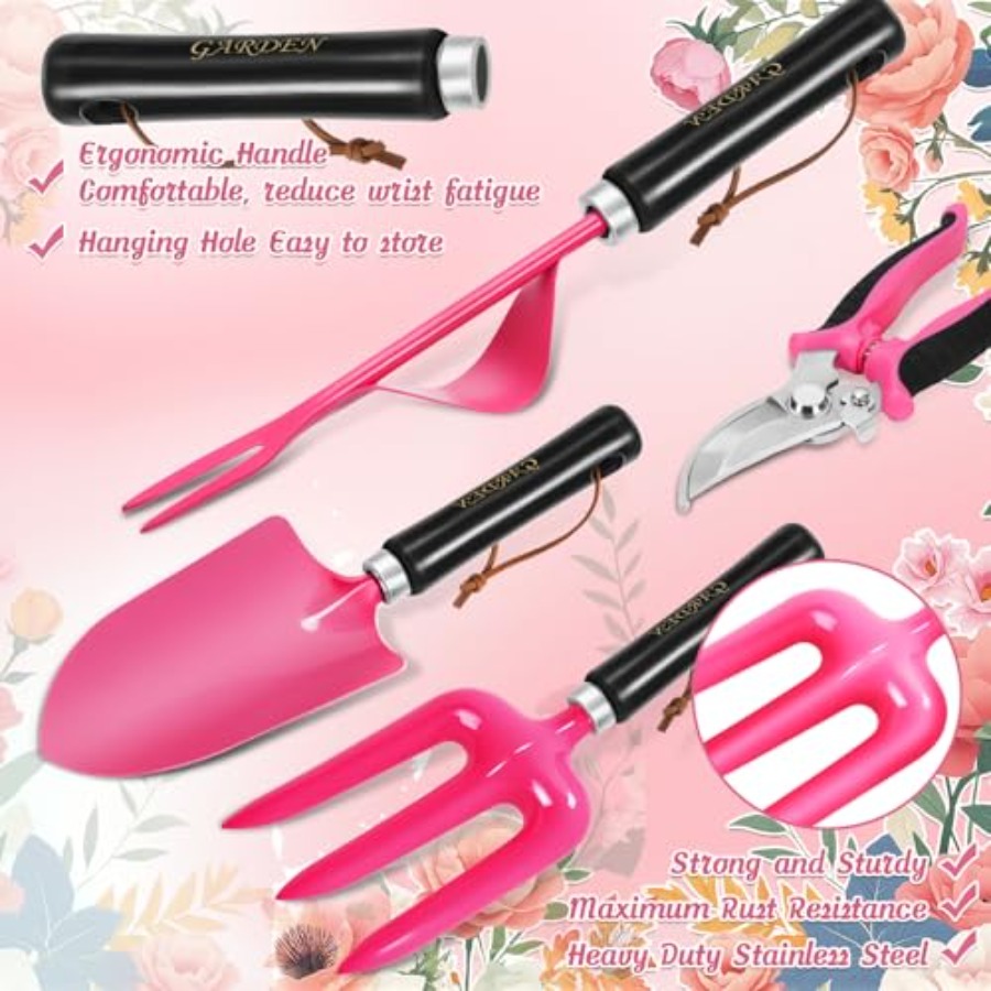 9Piece Heavy Duty Gardening Ha - مراجعة Gardening Tools Pink وسعره