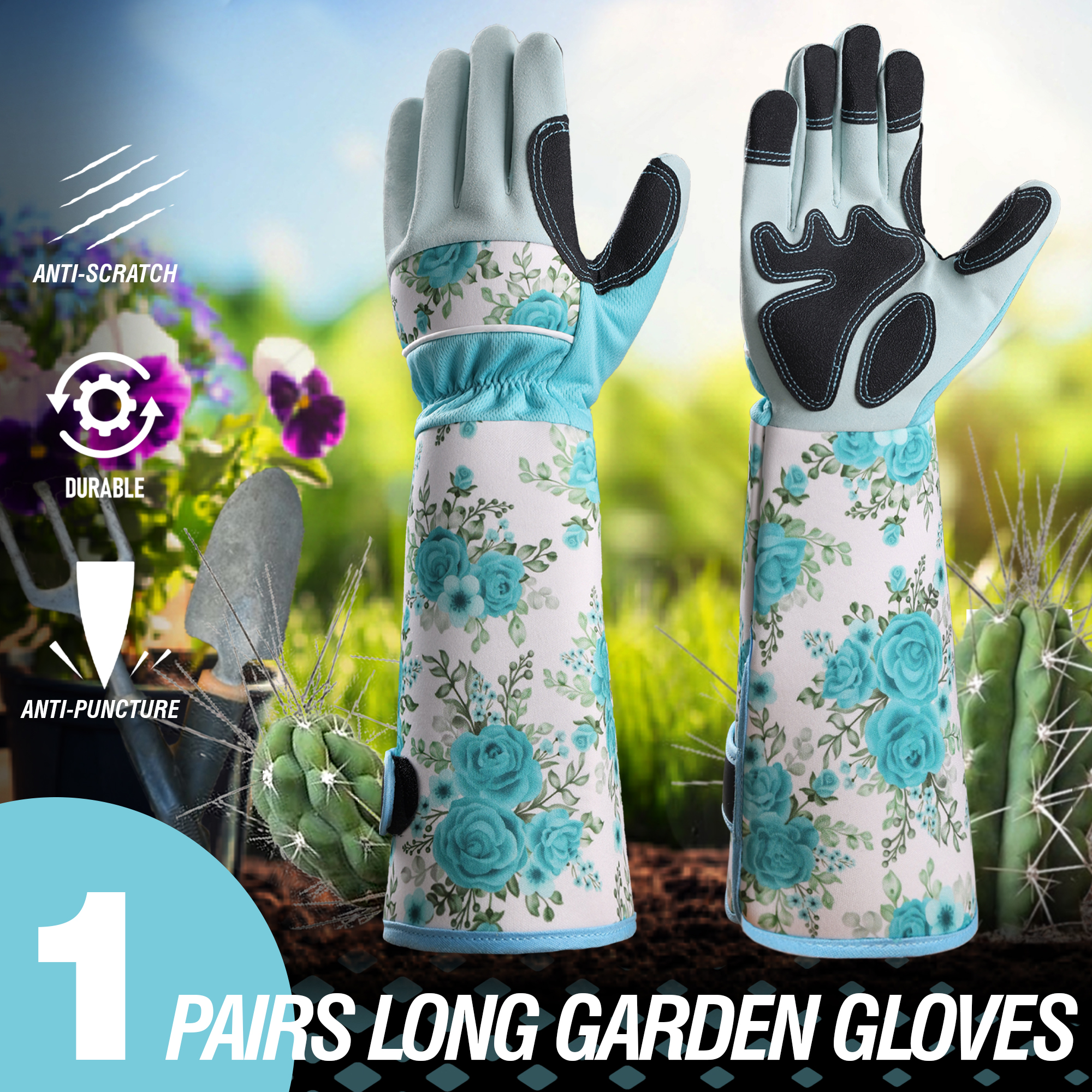1 Pair Long Gardening Gloves T - مراجعة Garden Gloves Thorn Proof وسعره
