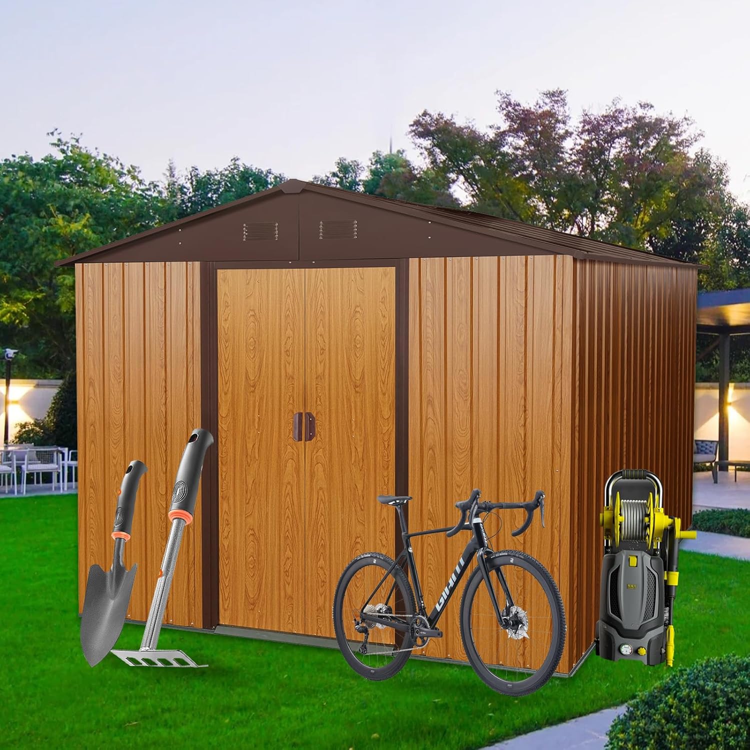 8x10 FT Outdoor Storage Shed,  - مراجعة Gardening Tools Set وسعره