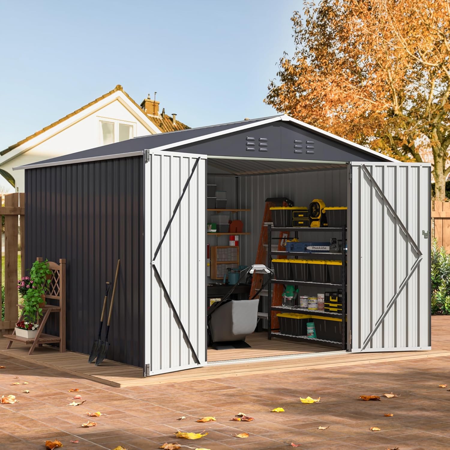 8x8 FT Outdoor Storage Shed, U - مراجعة Gardening Tools Set وسعره